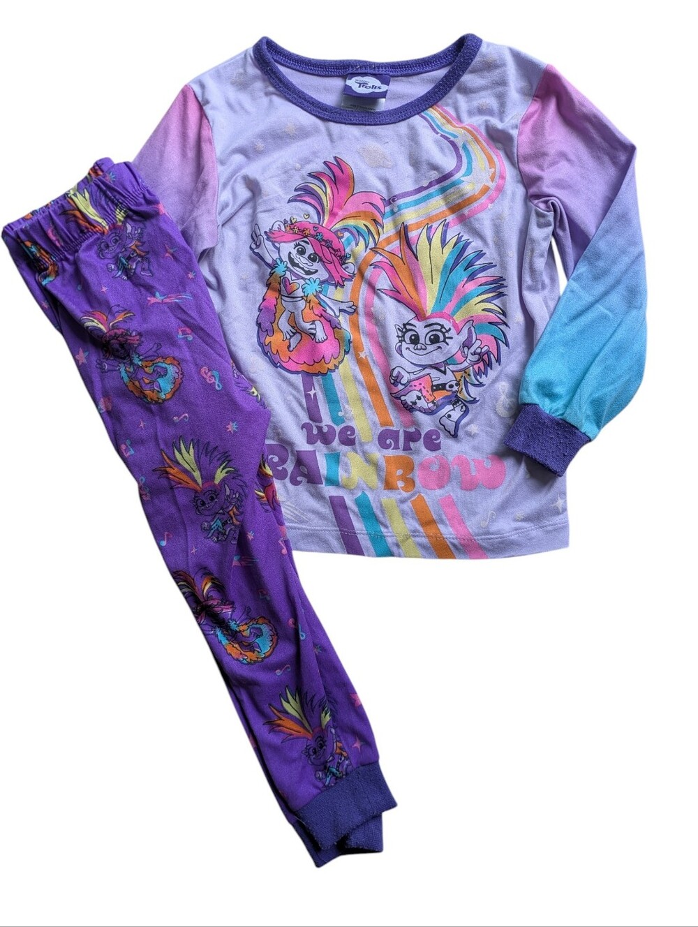Trolls Girls Rainbow Character Pajama Set - Purple & Blue